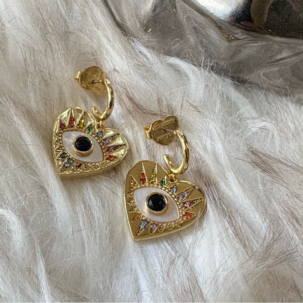Kate Spade Gold Heart Eye Earrings with Crystal Details